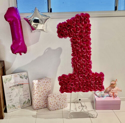 PINK FLOWER NUMBER 1, FIRST BIRTHDAY DECOR